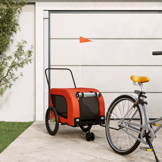 Tidyard Pet Bike Trailer Orange and Black Oxford Fabric and Iron Pet Bicycle Carrier, Animal Bike