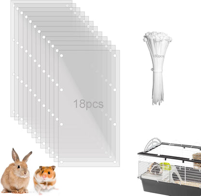 Pet Cage Liner Protection, Rabbit Cage Plastic Panels, 18 PCS Cage Urine Guard for Rabbit, Guinea Pig, Hamster, Hedgehog, Chinchilla, Ferret, Bunny - Transparent, 11.8"x5.9"