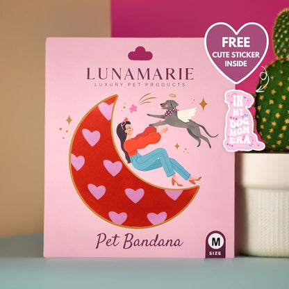 LunaMarie - Luxury Pet Birthday Bandanas -Premium & Silky Poly Fabric | 100% Handmade | Custom Shape Dual Layered (Evie Hearts, Small)