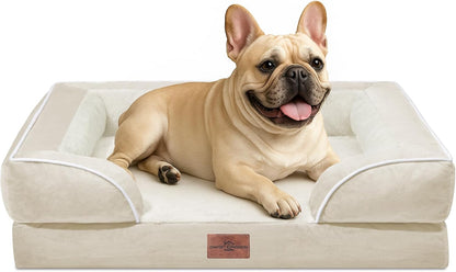 Comfort Expression Small Dog Beds Waterproof Orthopedic Foam Dog Sofa Beds for Medium Dogs Comfy Pet Bed with Washable Removable Cover & Non-Slip Bottom(Small,Beige)
