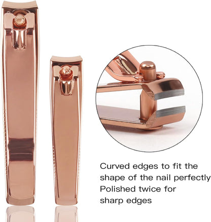 Rocutus 2pcs/Set Portable Nail Scissors Adult Pedicure Nail Clippers Household Small Scissors Foot Manicure Scissors Manicure Tools (Rose Gold)