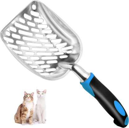 Cat Litter Scoop-Metal Cat Scooper-Long Handle Scoop,Cat Scooper-Poop Sifting-Mesh Shovel-Suitable for Cat Litter Box(Blue)