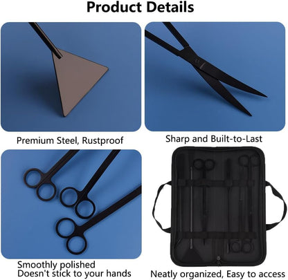 7-in-1 Aquascaping Tools Kit for Aquarium & Terrarium - Stainless Steel Long Tweezers, Curved Scissors, Algae Scraper, Feeding Tongs - Live Plant Trimming & Tank Cleaning Accessories