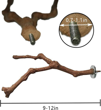 PINVNBY 2Pcs Wood Perches for Bird Cage,Natural Parrot Stand Branch Parakeet Paw Grinding Sticks Standing Grape Pole for Lovebirds Budgies Cockatiels Finches