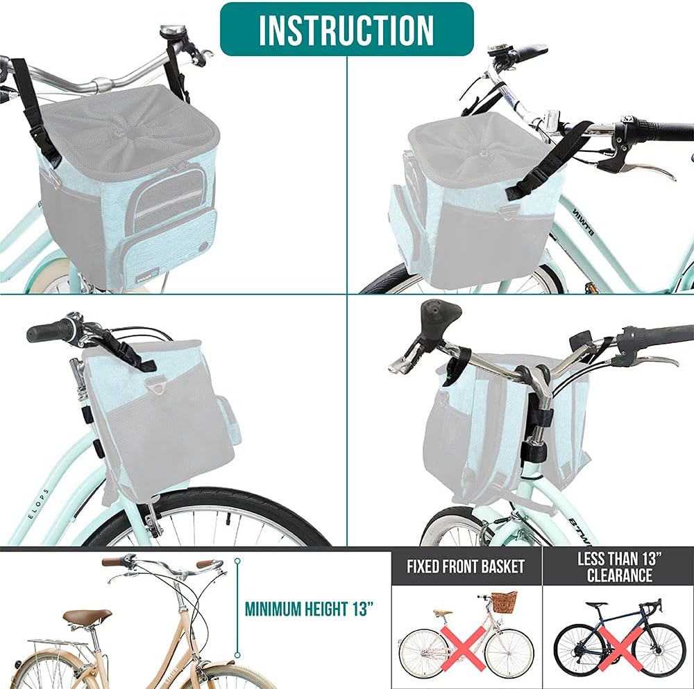 PetAmi Dog Bike Basket, Soft-Sided Ventilated Dog Bike Carrier Backpack, Pet Bicycle Basket for Bike Handlebar, Small Medium Puppy Cat Kitten Car Booster Seat with Safety Strap, Max 18 lbs, Blue