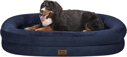 Orthopedic Washable Large Dog Bed: Cooling Dog Bed with Bolsters - Jumbo Bed Waterproof Removable Cover Non-Slip Pet Bed for Extra Large Sized - Navy