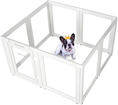 Clear Acrylic Plastic Dog Playpen - Clear Dog Play Pen - Easy Assemble Acrylic Dog Playpen - Puppy Playpen, Cat Playpen, Small Animal Playpen, Dog Play Pen Indoors (White, 30.3" H, 8PCS)