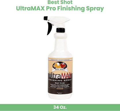 Best Shot UltraMAX Pro Finishing Spray, Ideal Detangler Spray for Pets, Hydrating and Soothing Pet Grooming Spray, for Dogs and Cats, 34 Oz.