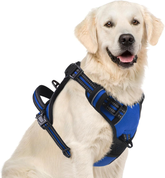 PUPTECK No Pull Dog Harness for Large, Adjustable Reflective Dog Harness with Handle Easy Control, Comfortable Soft Padded Pet Vest Harness for Extra Large Dogs, Blue XL