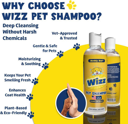 Muddy Mat® Wizz Pet Shampoo for Dogs & Cats - Aloe Vera & Oatmeal Dog Shampoo for Itchy Skin Relief, Smelly Dogs & Sensitive Coats - Natural, Alcohol & Paraben Free - Puppy Shampoo, 17 oz