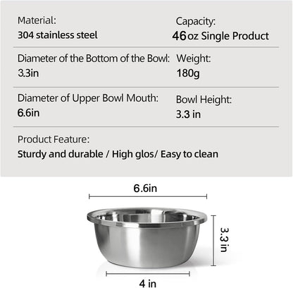 Stainless Steel Large Dog Food Bowl, 46 oz (7cup) Large Capacity Dog Water Bowl, Heavy Duty, BPA-Free for Medium and Small Dogs (2 pcs)