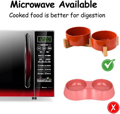 Petygooing Ceramic Cat Dog Bowl Set with Stand,Pet Food and Water Dishes,Medium Dog Bowls Anti -Slip Set of 2 Cat Dish Pet Food Bowls- Small Medium Size Pet (28OZ/6.1 in) Rust Red