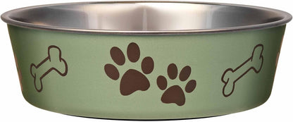Loving Pets Bella Dog Bowls- Stainless Steel Dog & Cat Bowls - Spill Proof Dog Food Bowl, Cat Bowl, Puppy Essentials & Pet Supplies Great for Home & Travel (X-Large 65-100lbs, Artichoke)