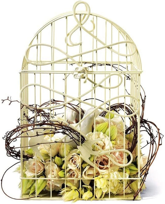 WEDDINGSTAR Ivory Modern Decorative Birdcage Wishing Well with Birds in Flight, 10" x 8" x 16 3/8" Tall (9117-79)