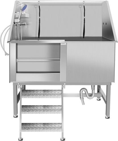 50" Dog Bathing Station for Large Dogs, Stainless Steel Dog Pet Washing Station, Professional Dog Grooming Tub, Pet Wash Bath Station (50" Left Door)