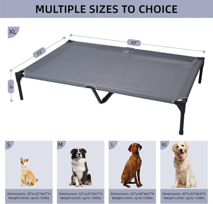 pettycare Elevated Outdoor Dog Bed - Dog Cots for Large Dogs XL, Heavy Duty Raised Cot Waterproof, Cooling Pets Bed with Washable Durable Teslin Mesh and Non Slip Feet, 49 Inches, Grey