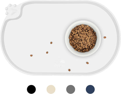 KPWACD Pet Placemat for Dog and Cat, Waterproof Silicone Dogs Feeding Bowl Mat Prevent Food and Water Overflow, High-Lips Puppy Dish Mats Suitable for Small Medium Big Pets, White, 19" * 12"