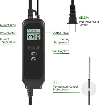5.5 inch Reptile Heat Lamp Fixture with Thermostat and Timer,Reptile Light Fixture with Dimming Thermostat Max 100W,PID Temperature Controller for UVB Lights,Basking Heat bulbs and Terrariums