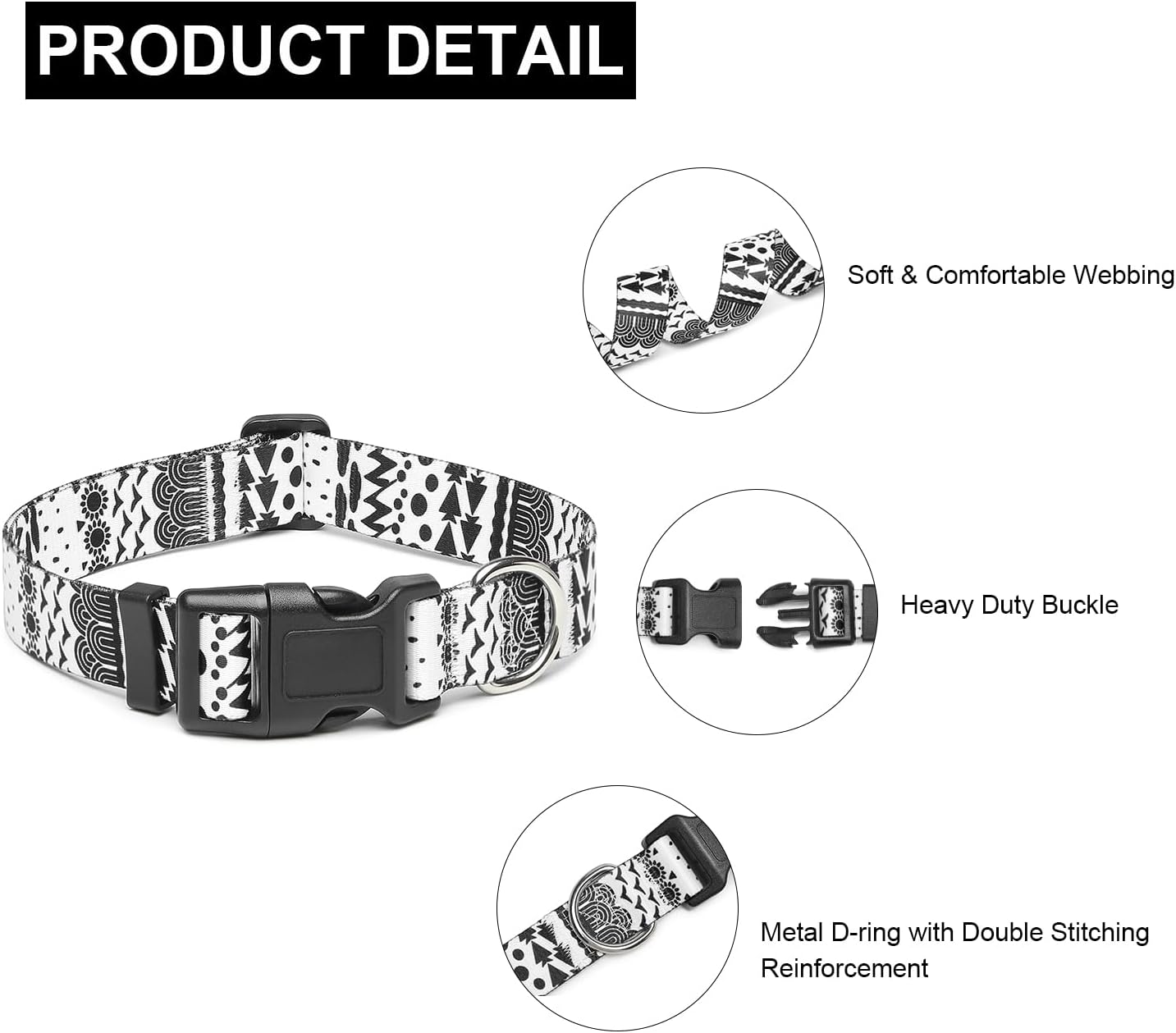 Mercano Adjustable Dog Collar - Special Design Patterns, Soft Nylon Comfortable Durable Pet Collar for Small Medium Large Dogs (XS, Black White B)