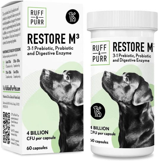 Ruff & Purr Probiotics for Dogs – 3-in-1 Probiotics, Prebiotics and Digestive Enzymes for Gut