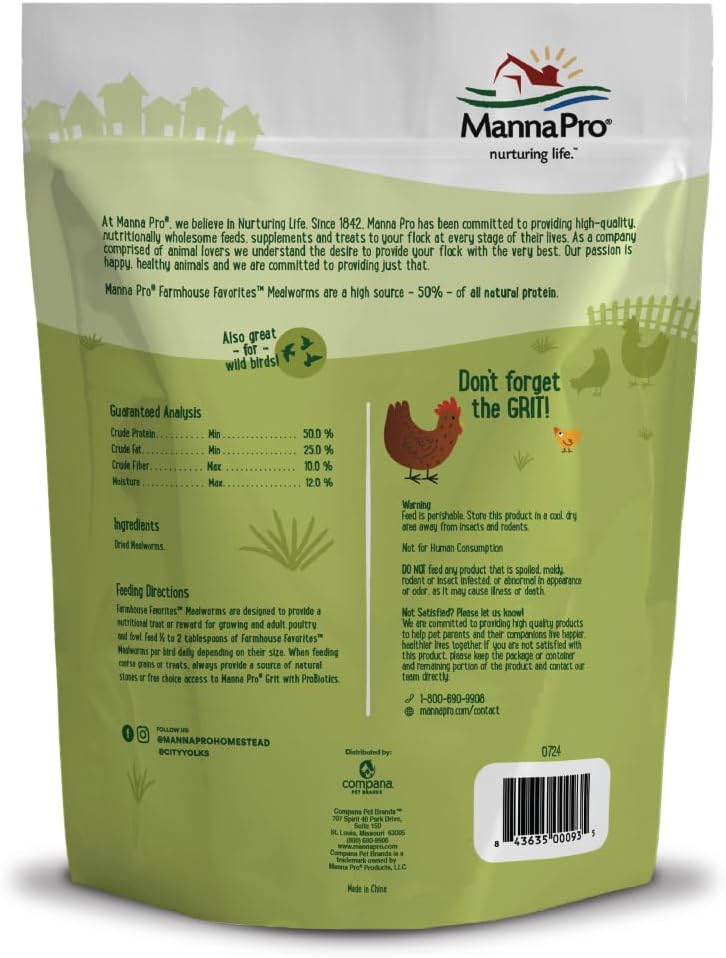 Manna Pro Mealworms Poultry Treat - High Protein, 100% Natural, 10oz