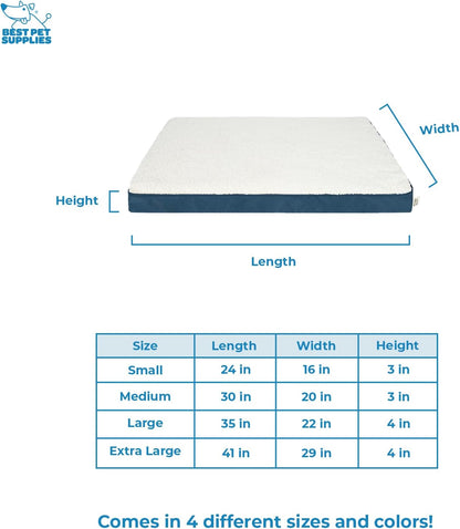 Best Pet Supplies Cute Dog Crate Mat Flat Bed with Waterproof Exterior, Thick Orthopedic Egg Foam Mattress, and Soft Sherpa Fleece Cover for Small, Medium, and Large Breeds - Blue, 24X16X3