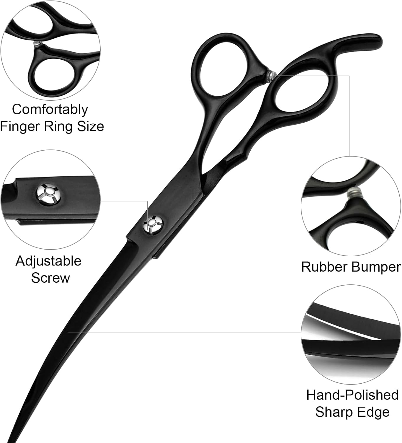 Professional Dog Grooming Scissors Set Stainless Steel Dog Grooming Kit - Thinning, Curved Scissors and Comb for Cat Pet (Black 5 in1)