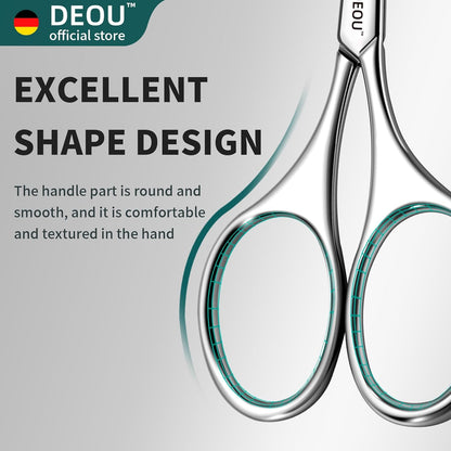 DEOU Silver Stainless Steel Round Nose Safety Scissors - Compact Facial Hair Trimming Tool for Men's Nose, Eyelashes, Eyebrows, Beard & Pet Grooming