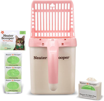 Neater Pet Brands Neater Scooper Standard Cat Litter Scoop, 60 Refill Bags – Mess-Free Cat Litter Scooper with Bag, Spill-Proof Kitty Box Sifter, Bin Doubles as Scoop Holder, For Single-Cat Households