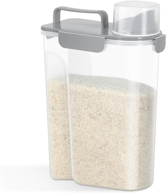 TBMax Rice Container 10 Lbs Kitchen Pantry Food Storage Container, Small Pet Dog Cat Food Container Dispenser 6 Lbs, Plastic Rice Cereal Flour Holder with Cup for Dry Food Storage Organization