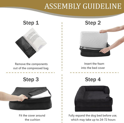 Bedfolks Orthopedic Dog Bed, Waterproof Dog Sofa Bed for Small Dogs & Cats, Egg Foam Pet Couch Bed with Removable Washable Cover and Nonslip Bottom, Black