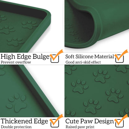 Ptlom Pet Placemat for Dog and Cat, Waterproof Silicone Pet Feeding Bowl Mats for Food and Water, Small Medium Large Dogs Mat Prevent Residues from Spilling to Floor, Hunter Green, 24.5" 16.5"