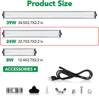 T5 Reptile Light Fixture Green Combo Kit 24W Light Fixture Reptile Terrarium Hood 10.0 UVB Light Bulb Fluorescent Tube Ideal for Tropical and Deserts Such as Bearded Dragon Lizards and Tortoises