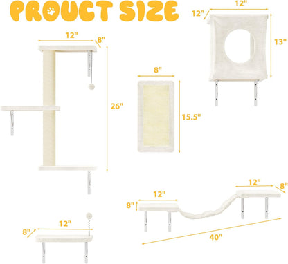 NUNU LAB Cat Wall Shelves, 10-in-1 Wall-Mounted Cat Furniture Set, Large Cat Climber Set with House, Bridge, Steps, Scratcher, DIY Playground, Shelves for Indoor Wall Furniture Set - Beige