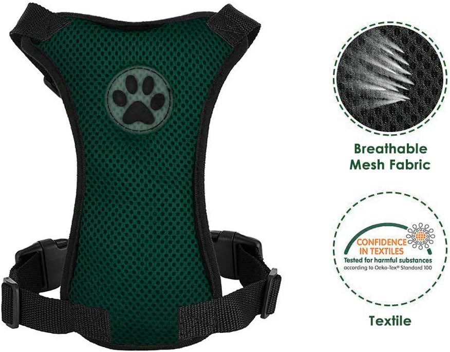 Lukovee Dog Seat Belt - Adjustable Dog Car Harness for Large, Medium & Small Dogs, Soft Padded & Breathable Mesh Dog Seatbelt with Vehicle Connector Strap (Green, Medium)