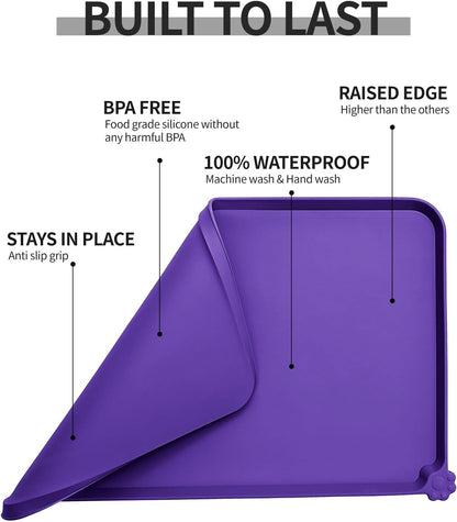 Waterproof Pet Feeding Mat with High Raised Edges, Heavier and Thicker Placemats for Cat Dog Water Bowl with BPA Free, Dogs Cats Food Mats for Messy Drinkers to Prevent Spill and Protect Floors