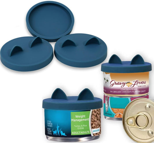 OHMO 3 Pack Small Cat Food Can Lids, Silicone Pet Food Can Lids Covers for 3 oz 2.5 oz Cat Food