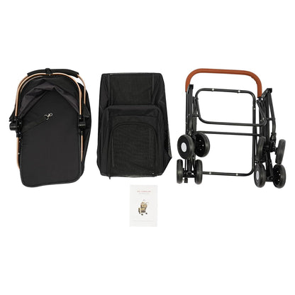 Foldable Pet Stroller for Small & Medium Dogs, Double Dog & Cat Stroller with 3-in-1 Travel System, Detachable Pet Carrier with Wheels for Cats and Dogs up to 77 lbs, Black
