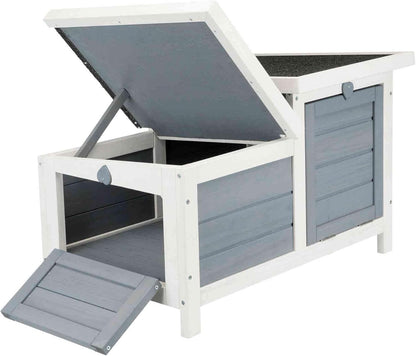 TRIXIE natura Small Animal House - Outdoor/Indoor Rabbit Hideout with Hinged Roof & Raised Floor - Solid Wood House with 2 Entry Ramps, Weather-Resistant Home for Bunnies & Guinea Pigs - in Gray