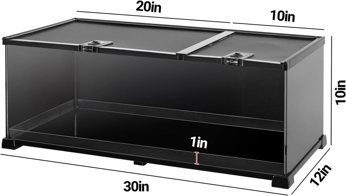 REPTIZOO Reptile Terrarium Tank 30" x 12" x 10", Black-Tinted Glass Snake Tank with Top Feeding Ports Top Screen Ventilation Reptile Habitat for Snake Spider