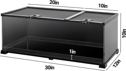 REPTIZOO Reptile Terrarium Tank 30" x 12" x 10", Black-Tinted Glass Snake Tank with Top Feeding Ports Top Screen Ventilation Reptile Habitat for Snake Spider