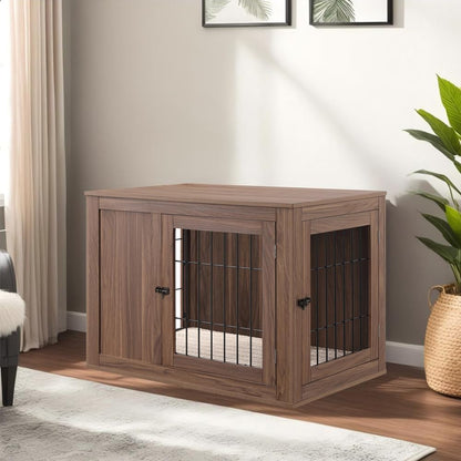unipaws 30 Inch Furniture Style Dog Crate, Indoor Aesthetic Puppy Kennel with Door, Modern Decorative Wood Wire Pet House Dog Cage, Pretty Cute End Side Table Nightstand, Walnut