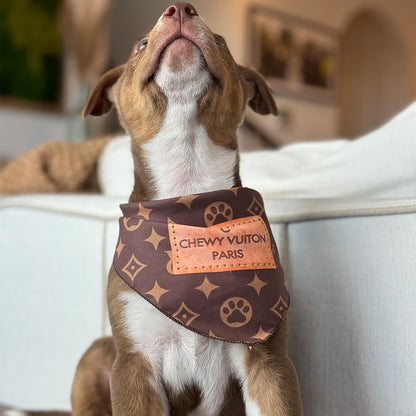 Chewy Vuiton Dog Bandana Designer Fashion Scarf. Chosen for real quality, fits naturally into