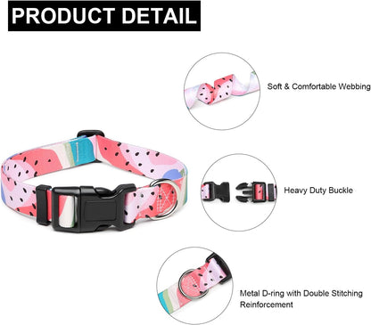 Mercano Adjustable Dog Collar - Special Design Patterns, Soft Nylon Comfortable Durable Pet Collar for Small Medium Large Dogs (S, Watermelon)