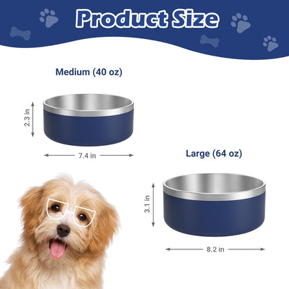 LIANLAI Dog Bowls, Rust-Resistant Stainless Steel Dog Bowls, Spill Proof Double Puppy Dishes for Food, Dishwasher Safe (Blue，40 oz)
