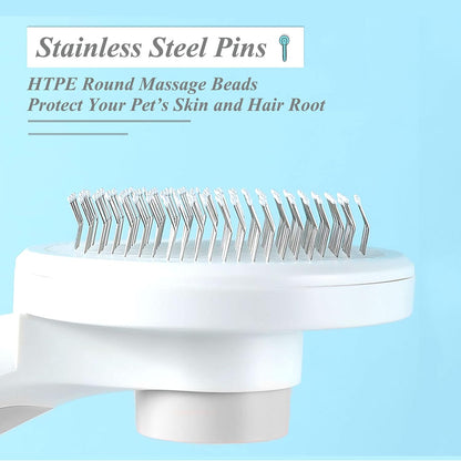 Self Cleaning Slicker Brush for Dogs and Cats, Pet Grooming Hair Brush, Removes Undercoat, Loose Hair, Mats, Tangles, and Dirt, Massages All Hair Types, Gray