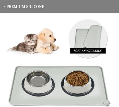 Waterproof Pet Feeding Mat with High Raised Edges, Heavier and Thicker Placemats for Cat Dog Water Bowl with BPA Free, Dogs Cats Food Mats for Messy Drinkers to Prevent Spill and Protect Floors