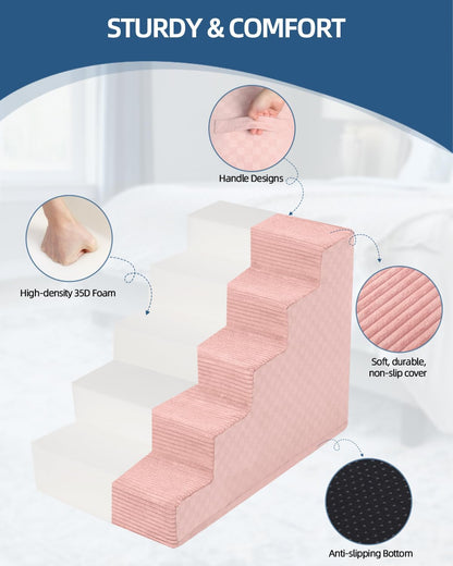 Dog Stairs for Small Dogs,13" H,3-Step Dog Steps Ramp for Bed and Couch with High Density Foam,Non-Slip Pet Steps for Doggy and Cat,Pet Stairs with a Washable Cover,Pink