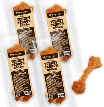 Afreschi Natural Turkey Tendon Bone (S) Pack of 4, Dog Treats for Signature Series, All Natural Human Grade Puppy Chew, USA-Sourced Turkey Tendon, Hypoallergenic, Rawhide Alternative