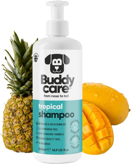 Tropical Dog Shampoo by Buddycare | Dry Skin & Itchy Skin Relief for Smelly Dogs | Deep Cleansing Shampoo for Dogs Puppy Sensitive Skin | Dog Shampoo & Conditioner | with Aloe & Vitamin B5 (16.90oz)
